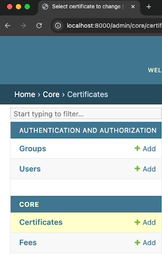 Model Setup Certificates