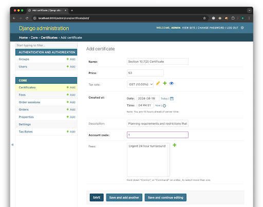 Model Setup Certificates